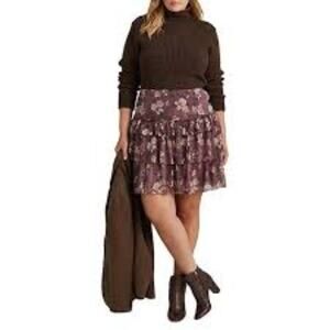 NWT Lauren Ralph Lauren Skirt Womens Petite 4P Purple Floral Tiered Ruffle